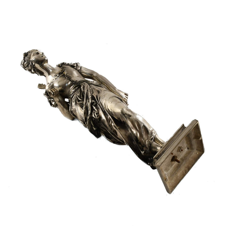 Antique Silver-Plated Bronze Muscian Statue by Adrien E. Gaudez-9