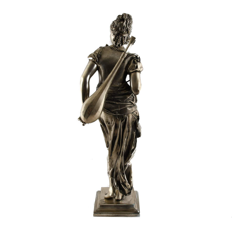 Antique Silver-Plated Bronze Muscian Statue by Adrien E. Gaudez-7