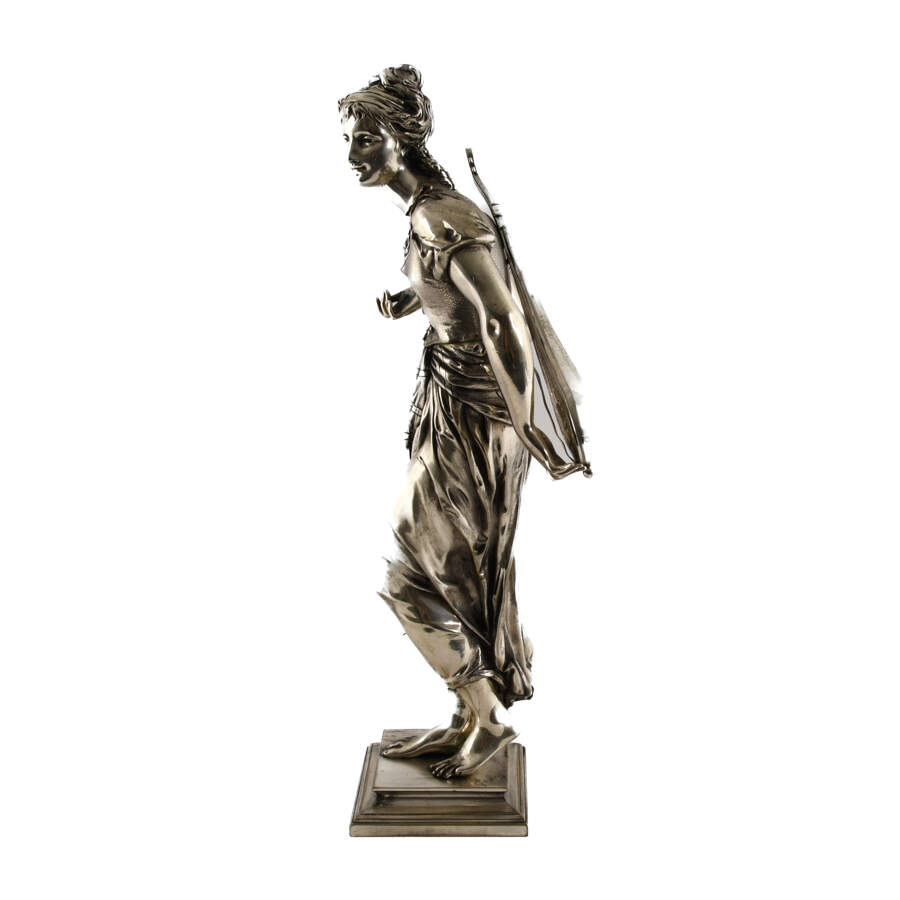 Antique Silver-Plated Bronze Muscian Statue by Adrien E. Gaudez-5