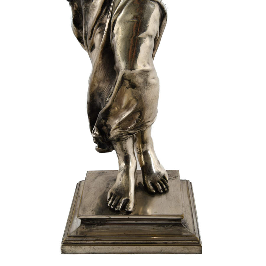 Antique Silver-Plated Bronze Muscian Statue by Adrien E. Gaudez-4