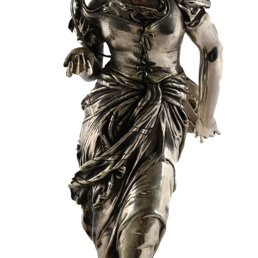 Antique Silver-Plated Bronze Muscian Statue by Adrien E. Gaudez-3
