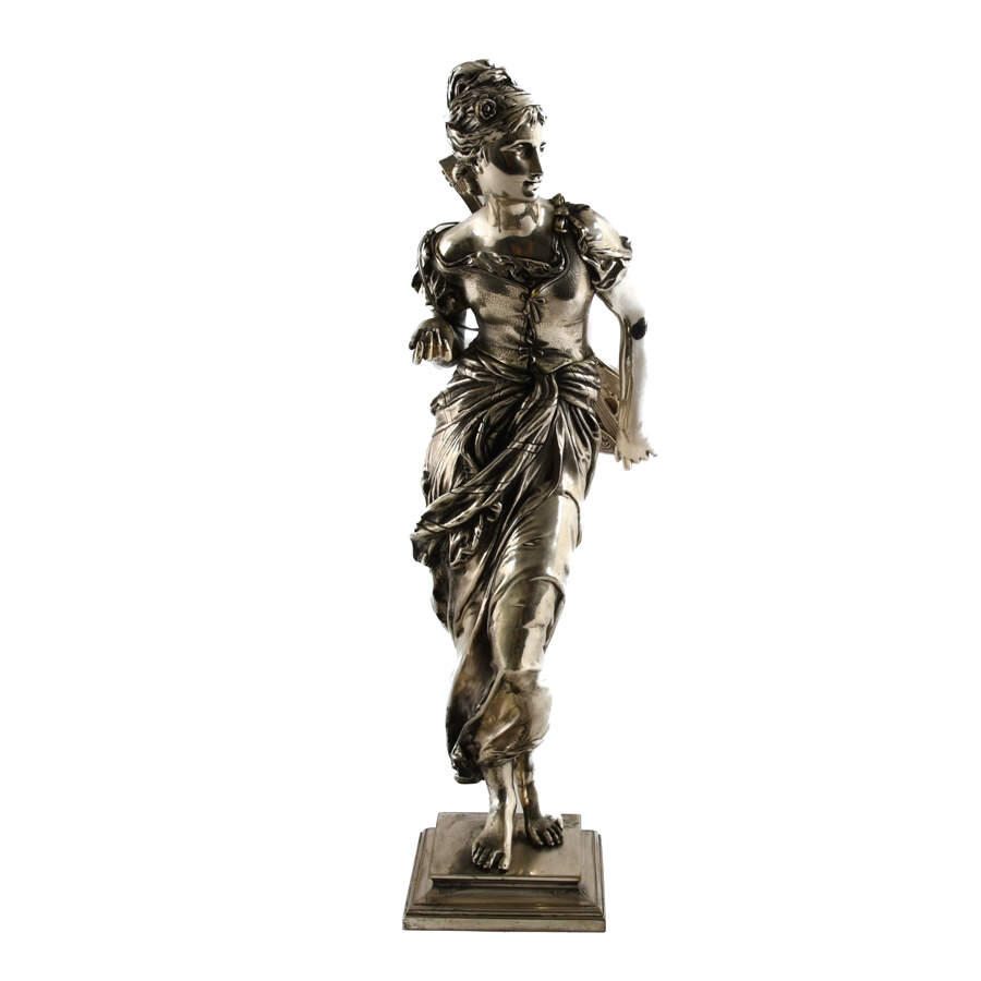 Antique Silver-Plated Bronze Muscian Statue by Adrien E. Gaudez-1
