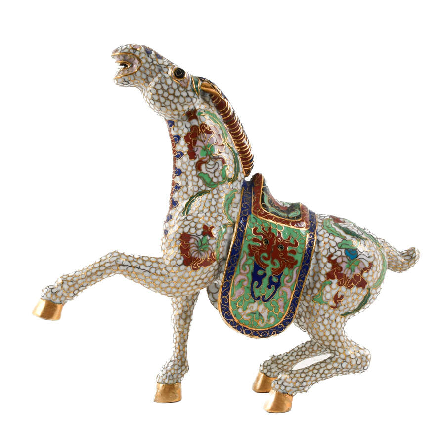 Chinese Cloisonné Tang Horse Statue-5