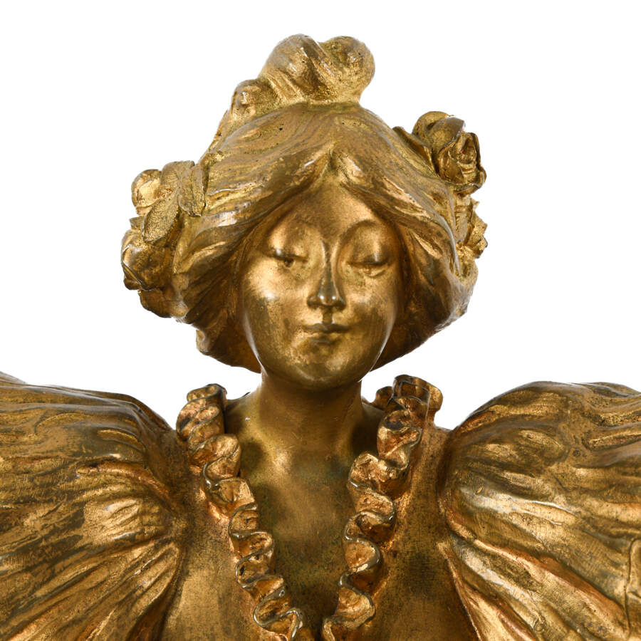 Antique Art Nouveau Ernest Wante Gilt Bronze Jugendstil Statue-3