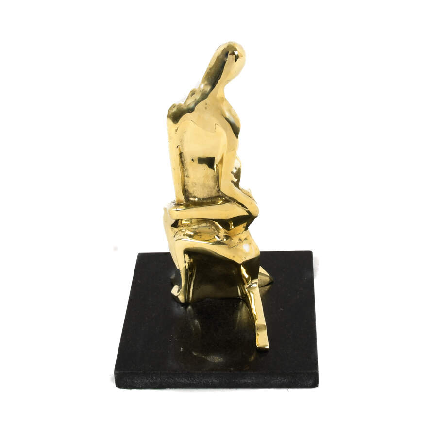 Loving Couple Brass Sculpture Grouping on a Marble Base-3