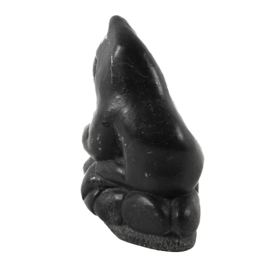 Carved Inuit Kneeling Eskimo Statue-4