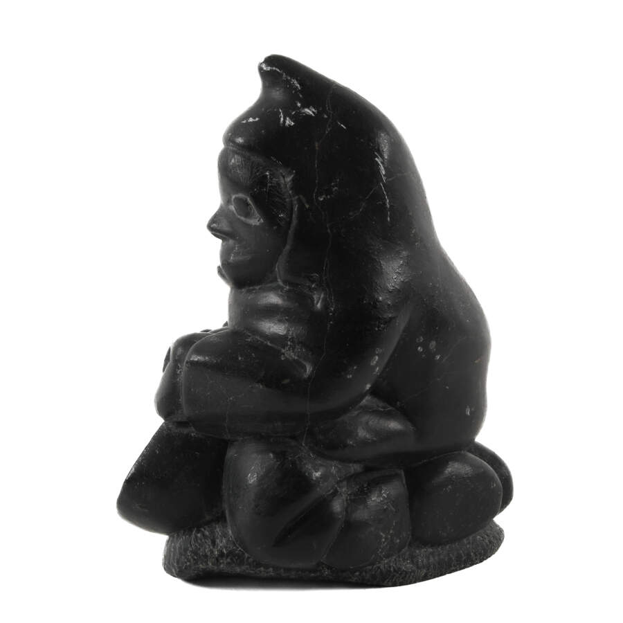 Carved Inuit Kneeling Eskimo Statue-3