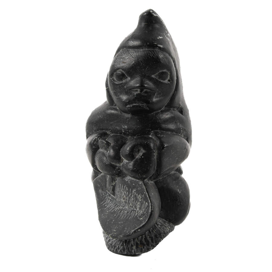 Carved Inuit Kneeling Eskimo Statue-1