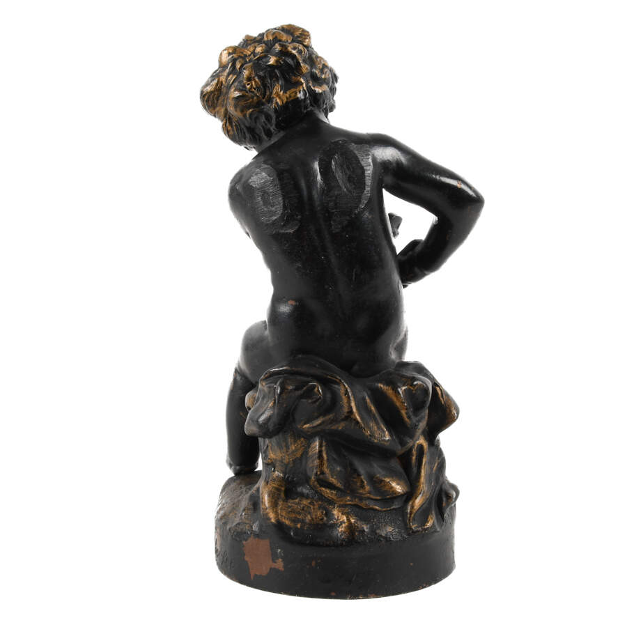 Bronze Seated Cherub Statue Signed H. Schwabe Lee-13