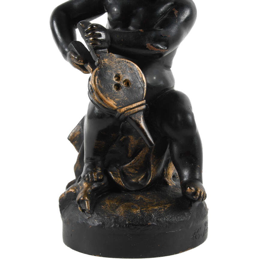 Bronze Seated Cherub Statue Signed H. Schwabe Lee-10