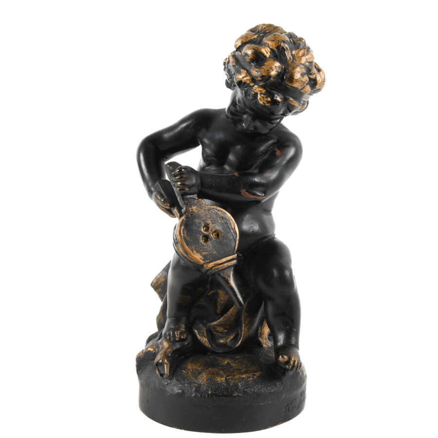 Bronze Seated Cherub Statue Signed H. Schwabe Lee-8