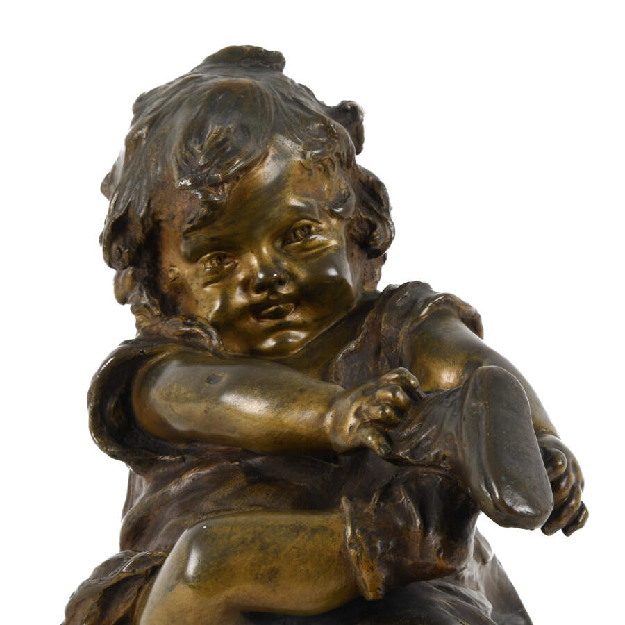 Bronze Sculpture "Girl with Shoe" After Juan Clara Ayats-3