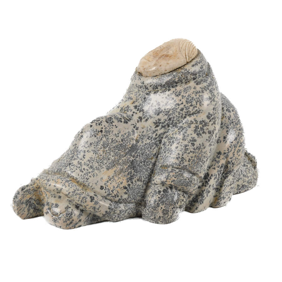 Carved Stone and Bone Eskimo Woman by Ronald Komok-3