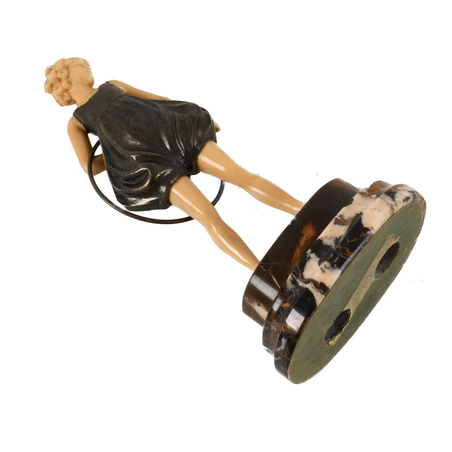 Bronze Sculpture "Hoop Girl" on Marble Base-6