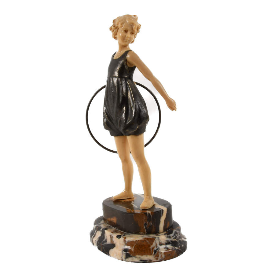 Bronze Sculpture "Hoop Girl" on Marble Base-2