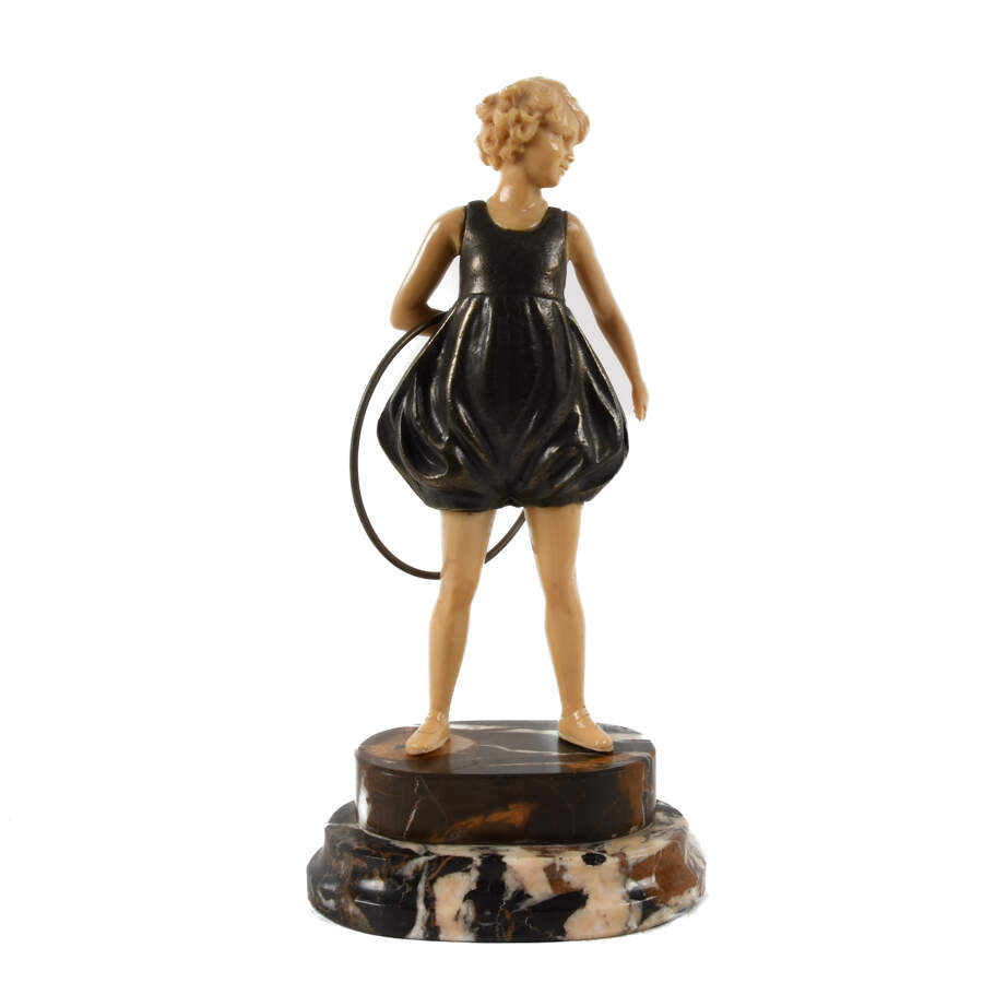 Bronze Sculpture "Hoop Girl" on Marble Base-1