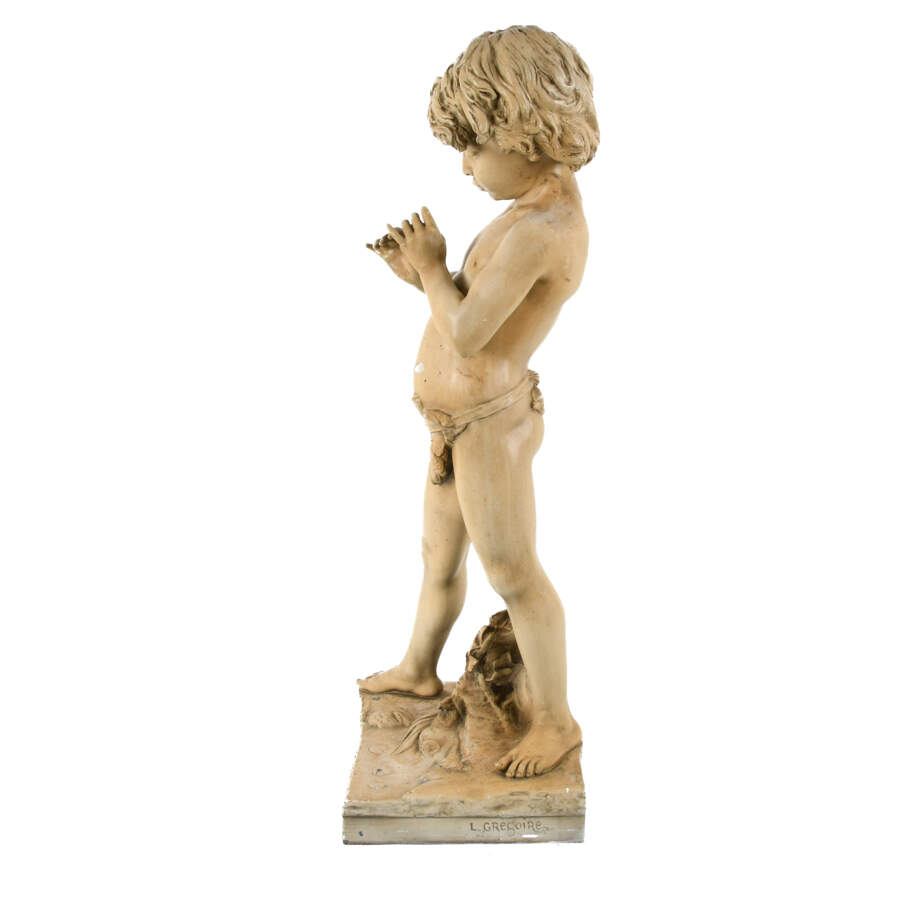 Antique Cast Metal Putti Statue-5