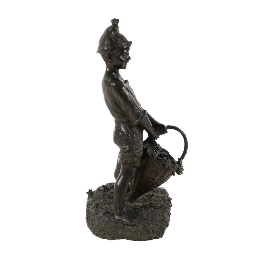 Antique Bronze Young Boy Carrying Basket-6