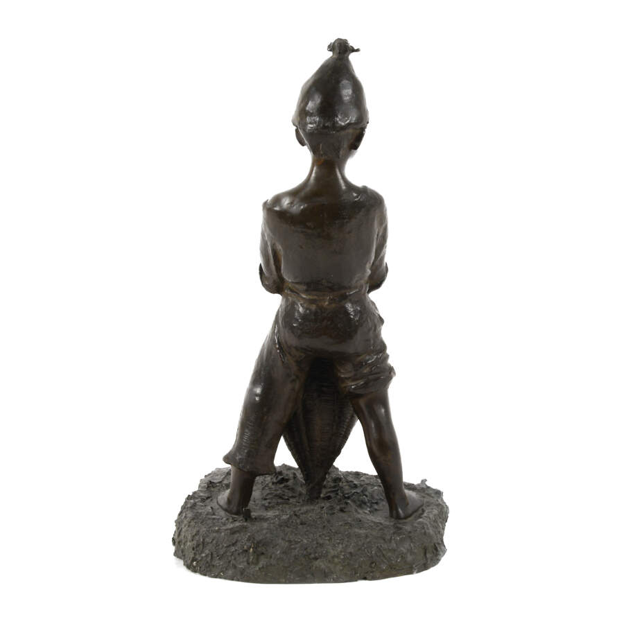 Antique Bronze Young Boy Carrying Basket-5