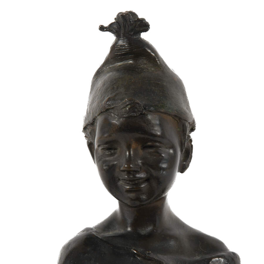 Antique Bronze Young Boy Carrying Basket-2