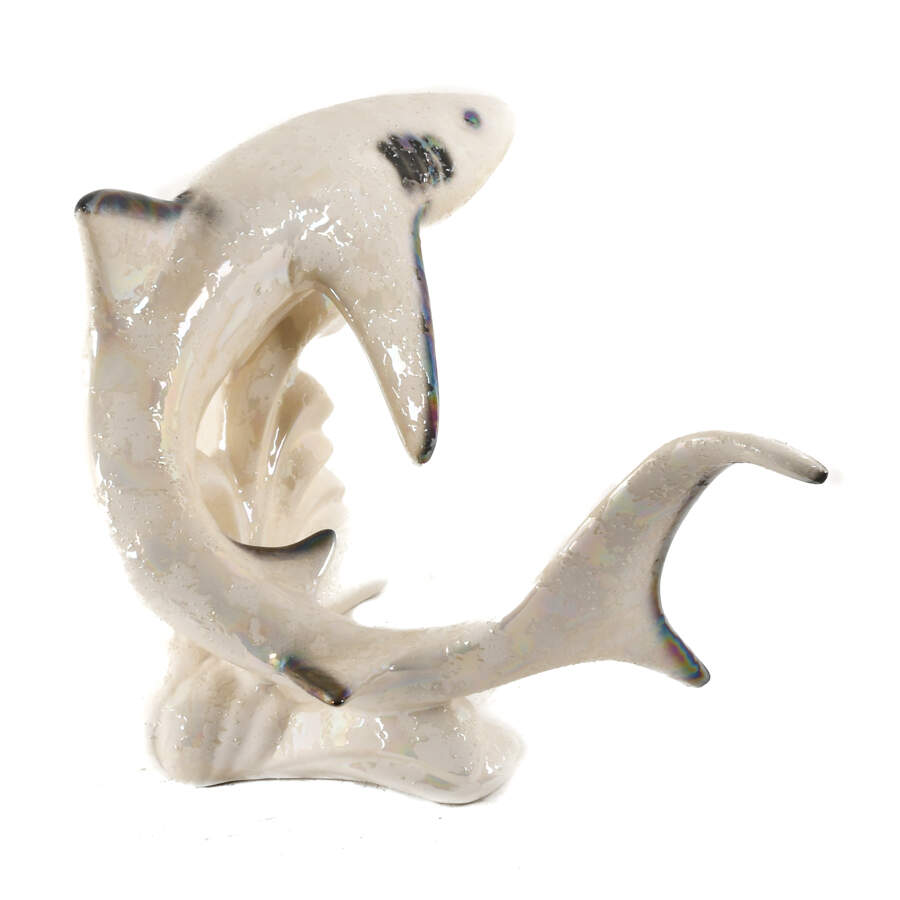 Large Porcelain Iridescent Shark Sculpture-4