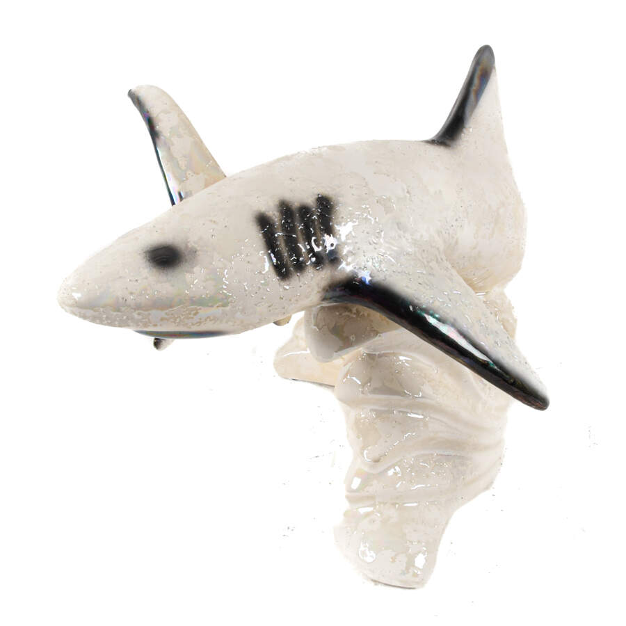 Large Porcelain Iridescent Shark Sculpture-2