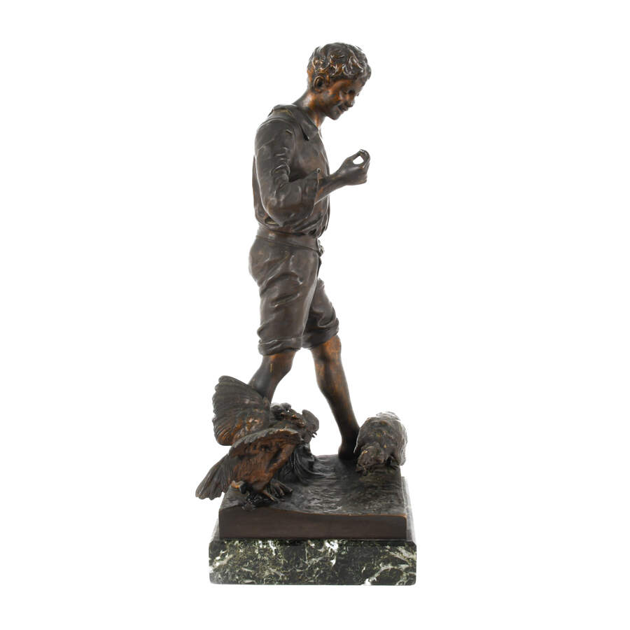 Antique French Bronze Emile Laporte "Combat the Cock Fight" Statue-7