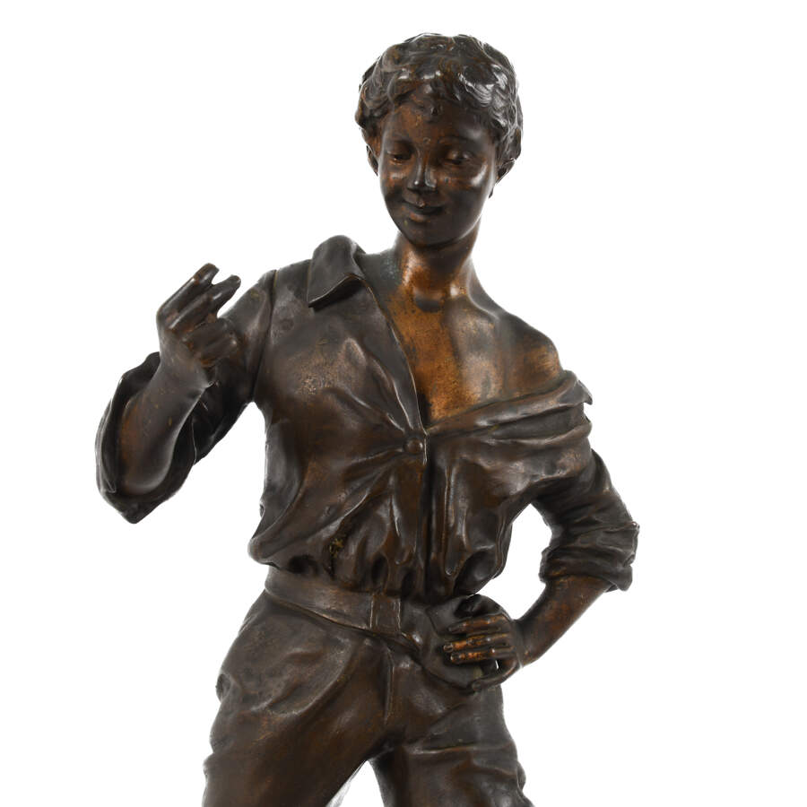 Antique French Bronze Emile Laporte "Combat the Cock Fight" Statue-2