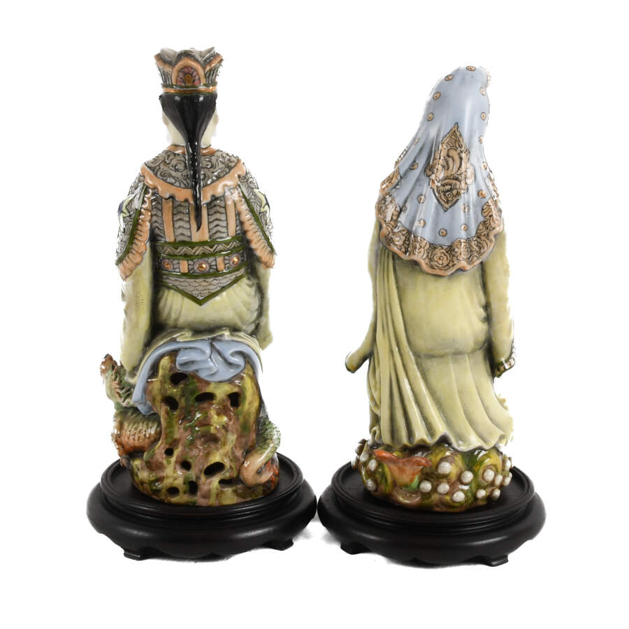 Chinese Porcelain Emperor and Empress Statues with Bases-3