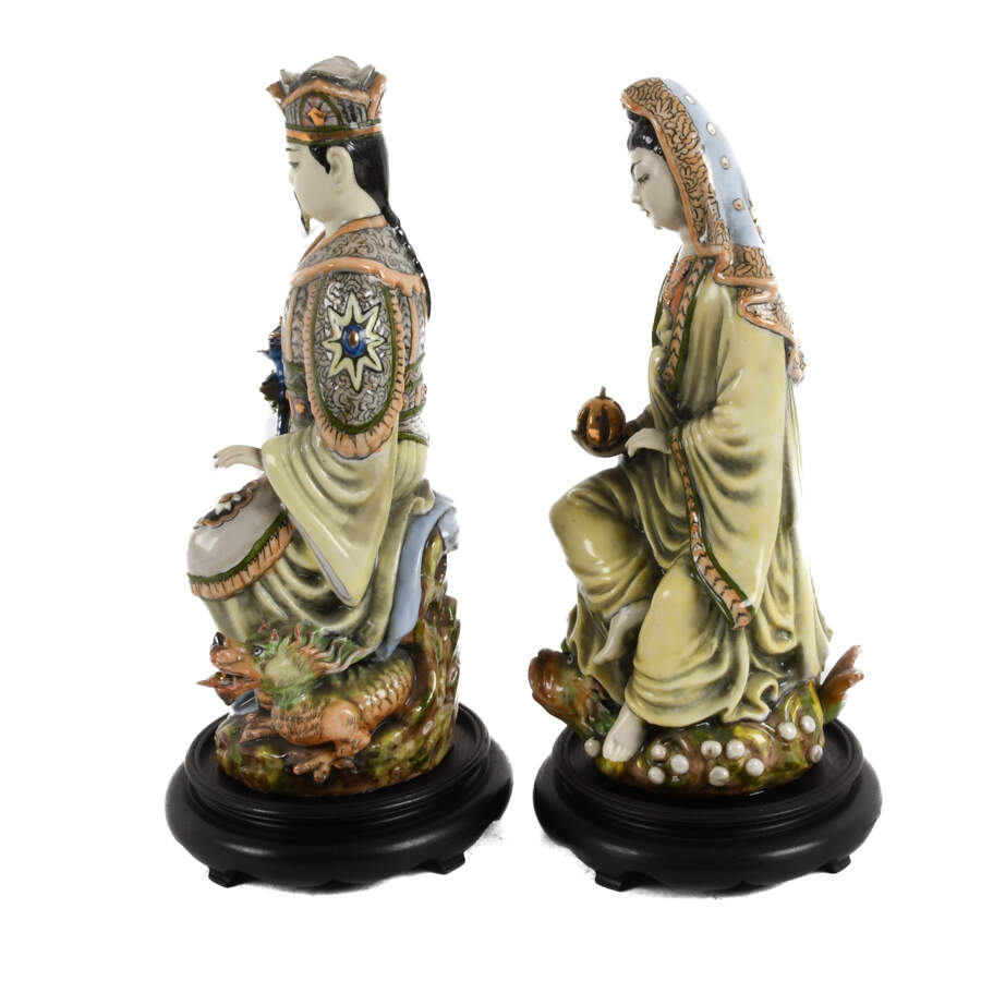 Chinese Porcelain Emperor and Empress Statues with Bases-2