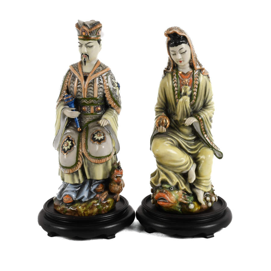 Chinese Porcelain Emperor and Empress Statues with Bases-1