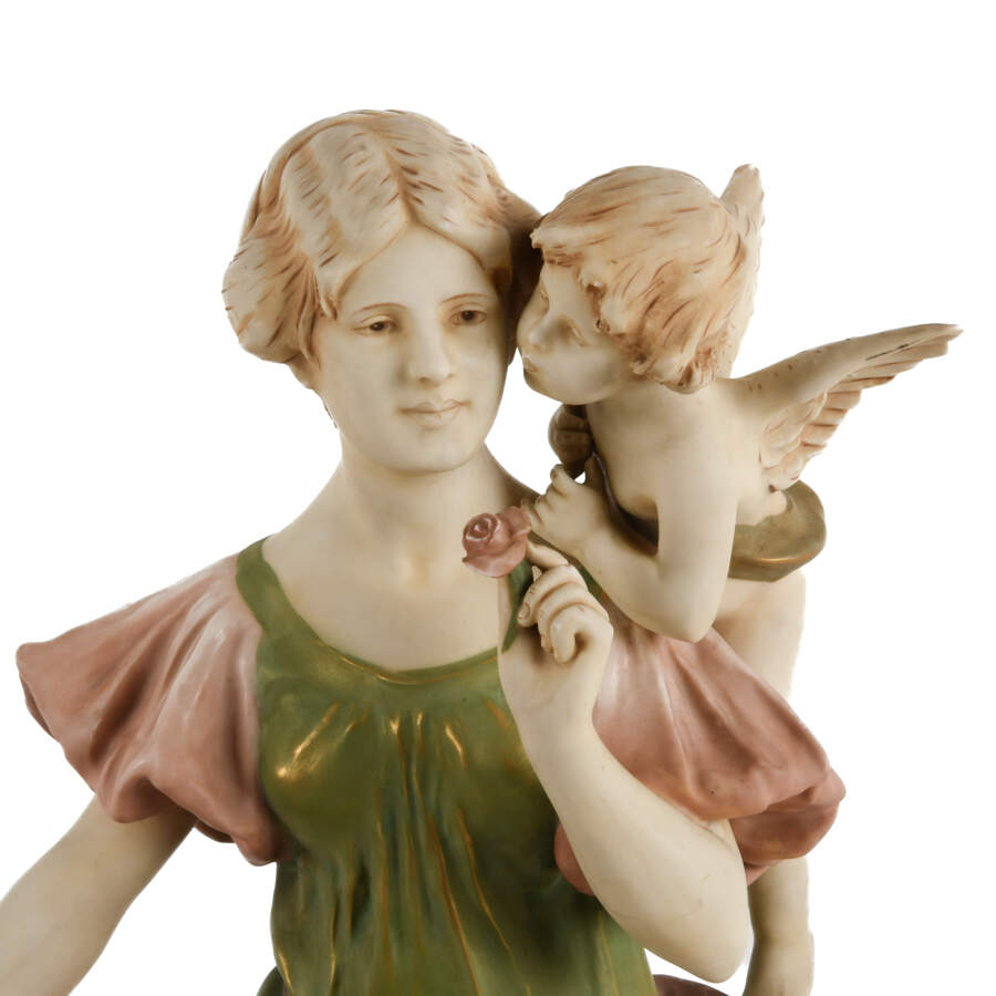 Antique Royal Dux Porcelain Seated Maiden and Putti Sculpture-2