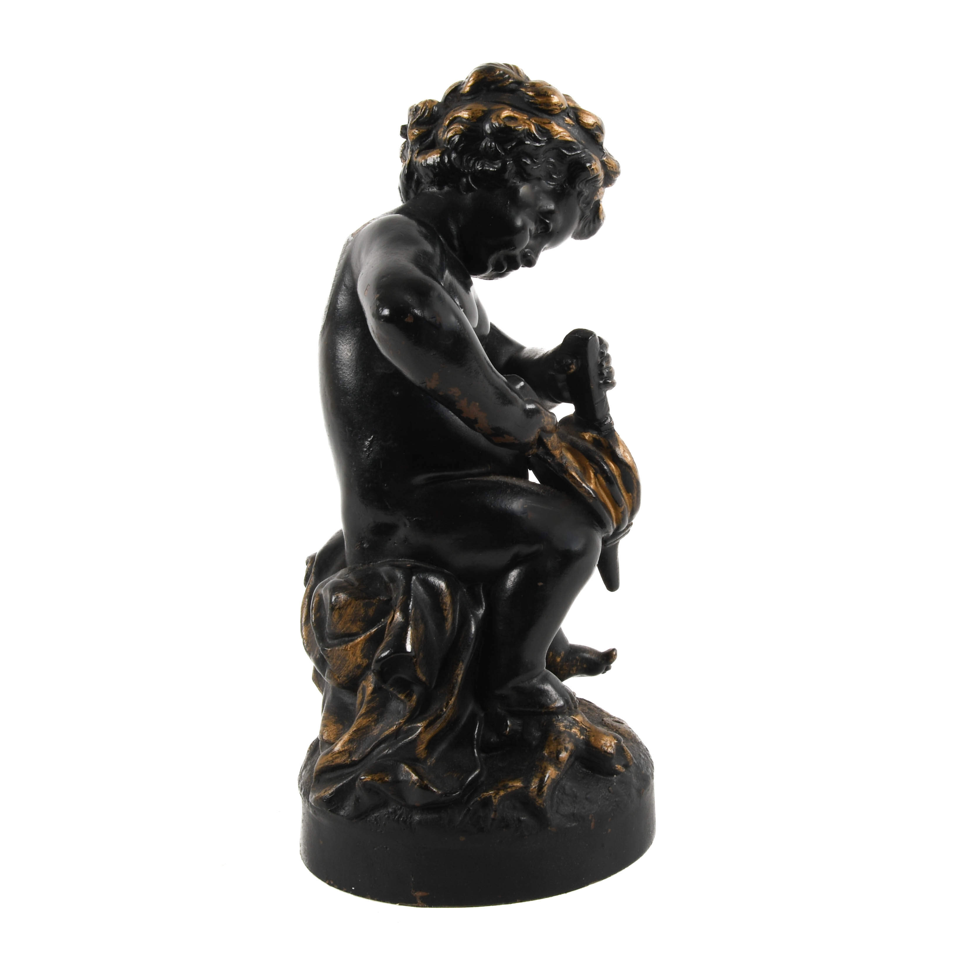 Bronze Seated Cherub Statue Signed H. Schwabe Lee-5