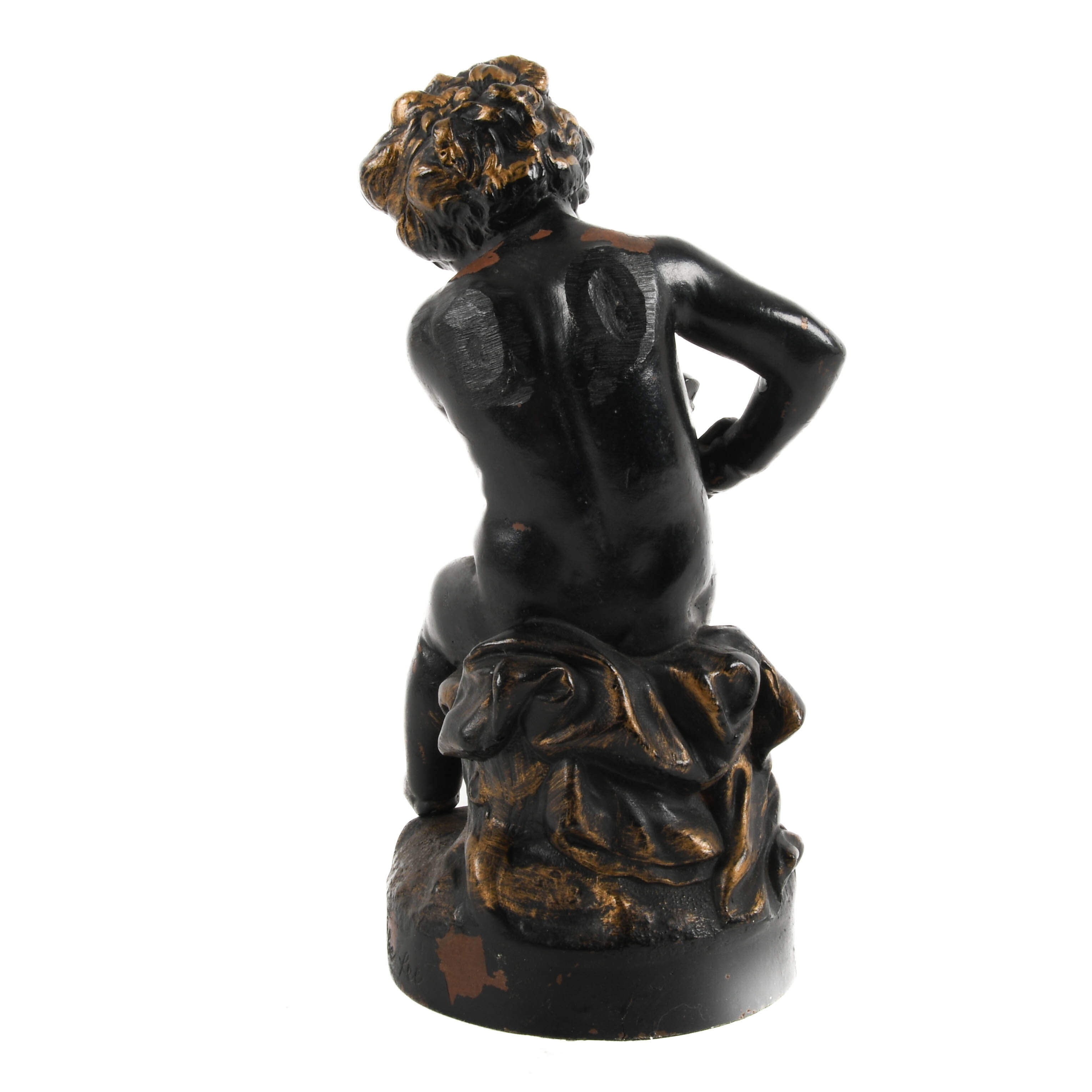 Bronze Seated Cherub Statue Signed H. Schwabe Lee-4