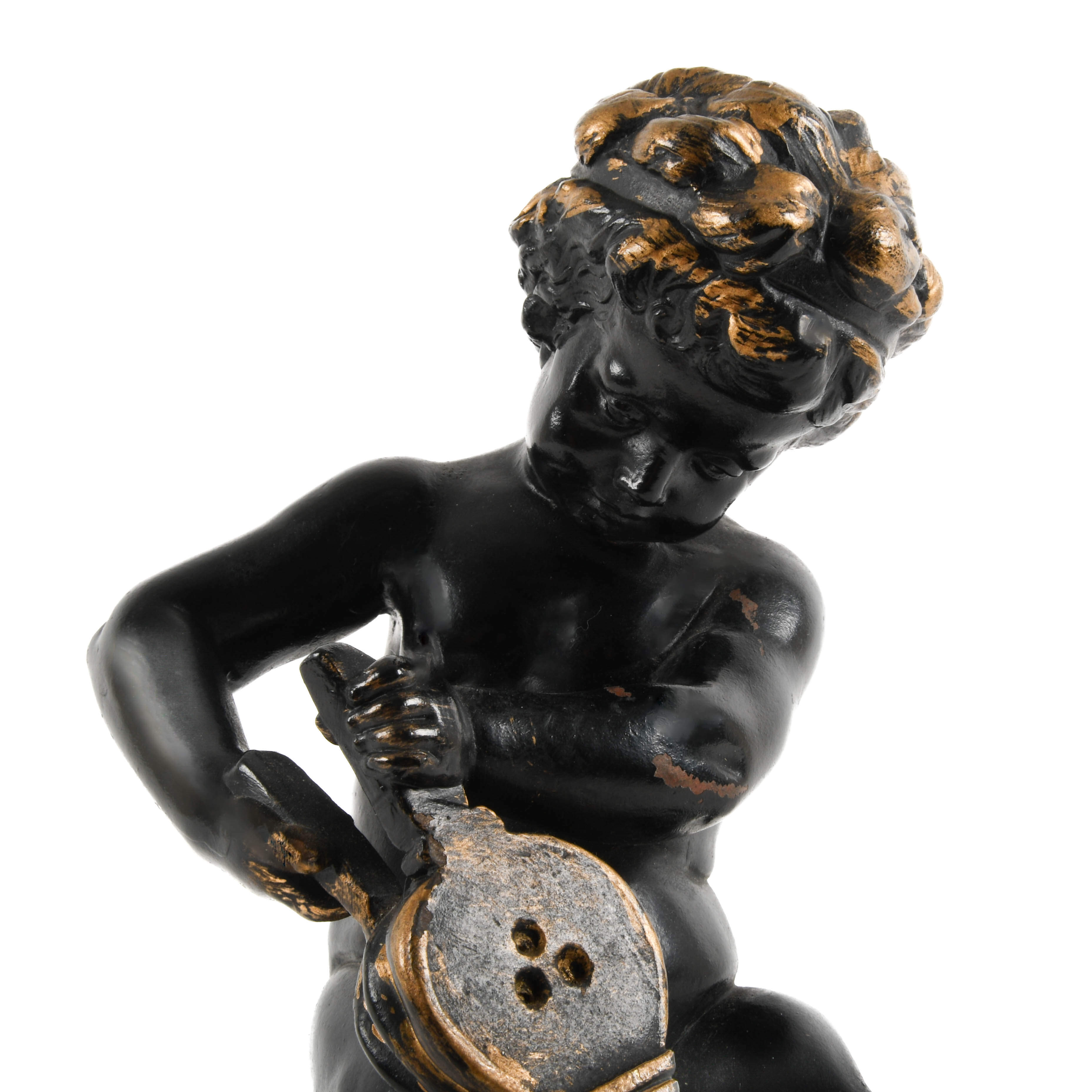 Bronze Seated Cherub Statue Signed H. Schwabe Lee-2