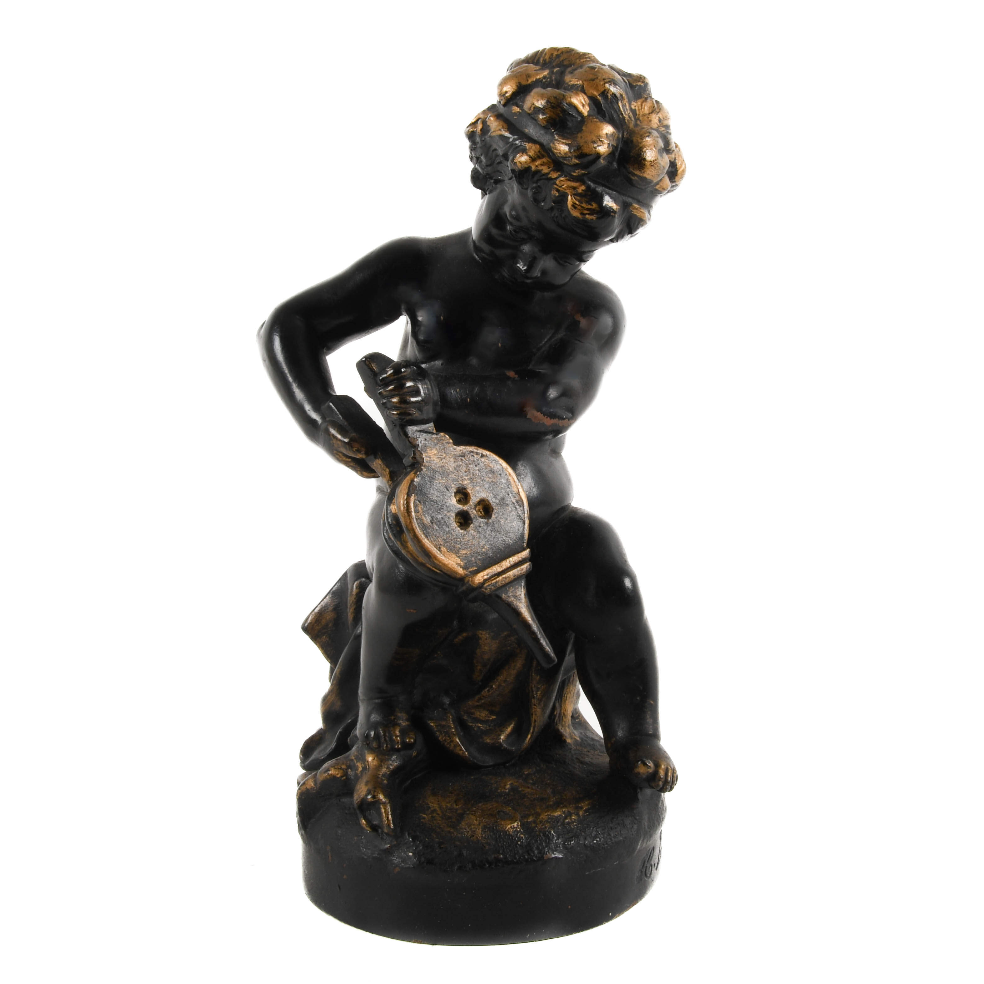 Bronze Seated Cherub Statue Signed H. Schwabe Lee-1