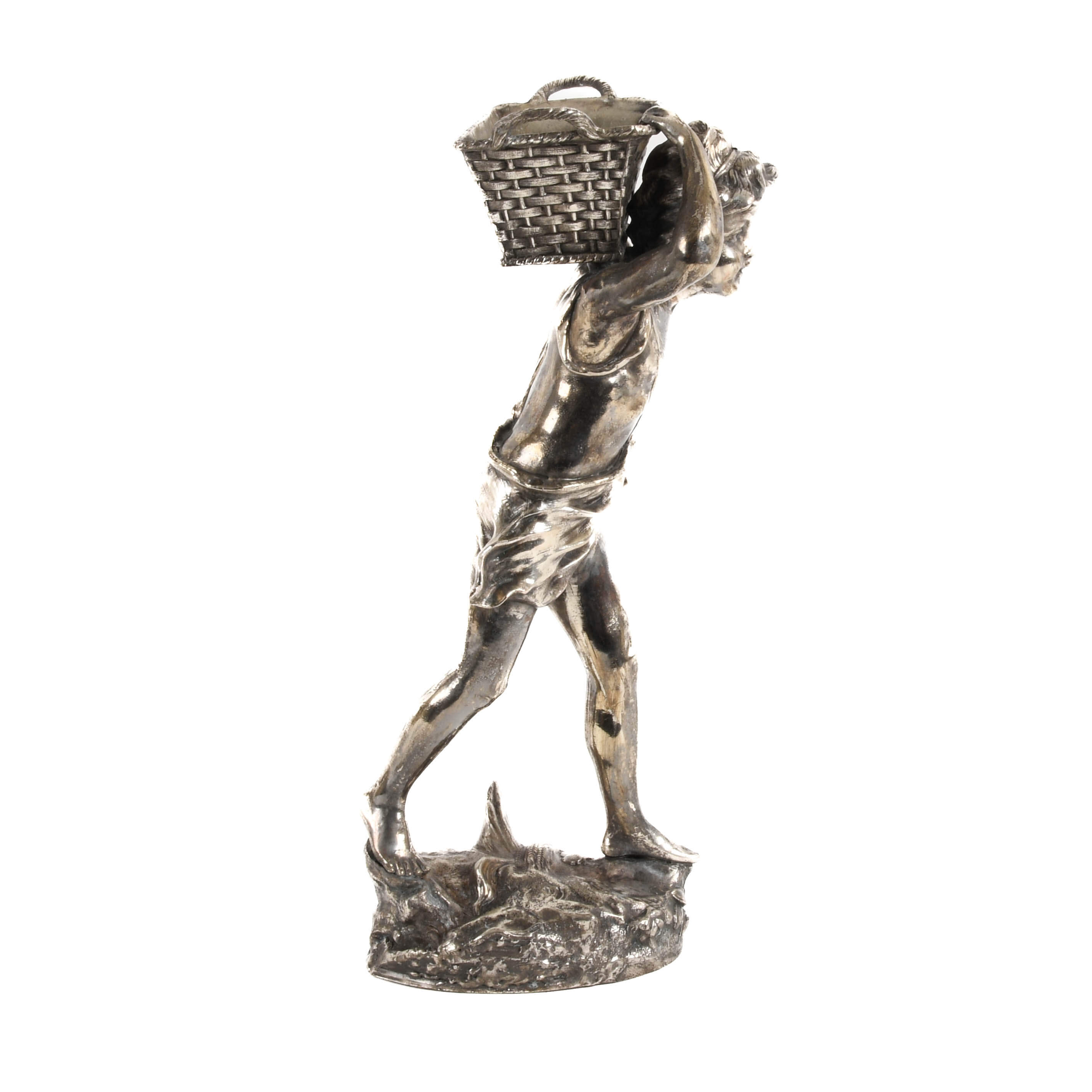 Antique Gilt and Silver Metal Boy Sculpture-5