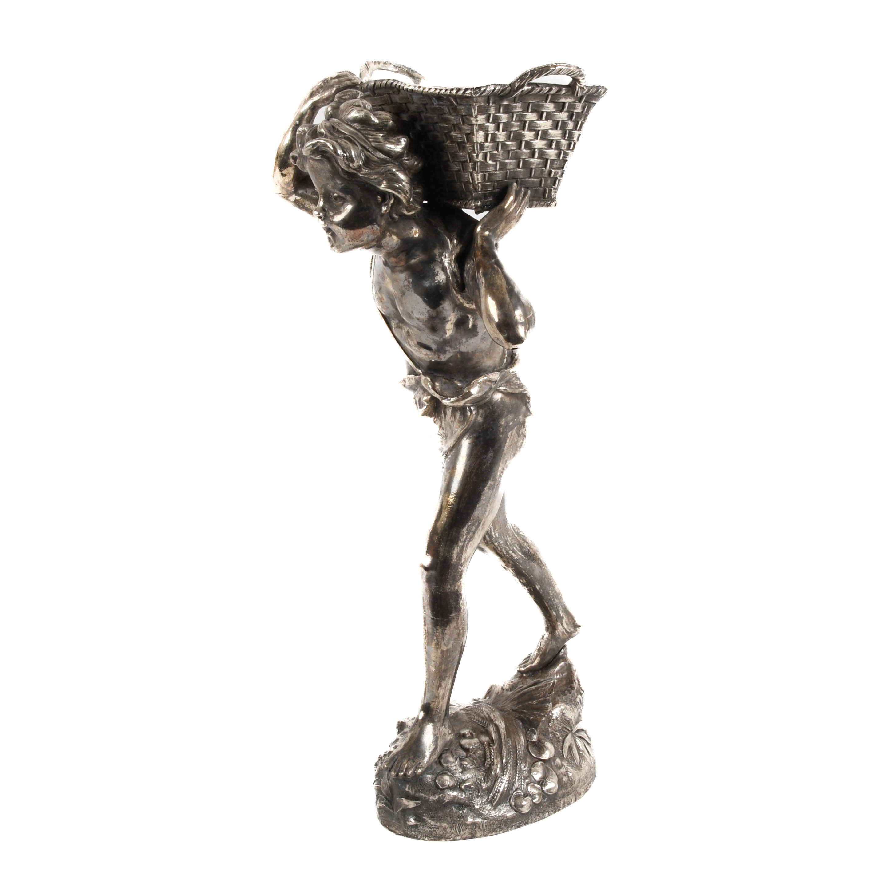 Antique Gilt and Silver Metal Boy Sculpture-3