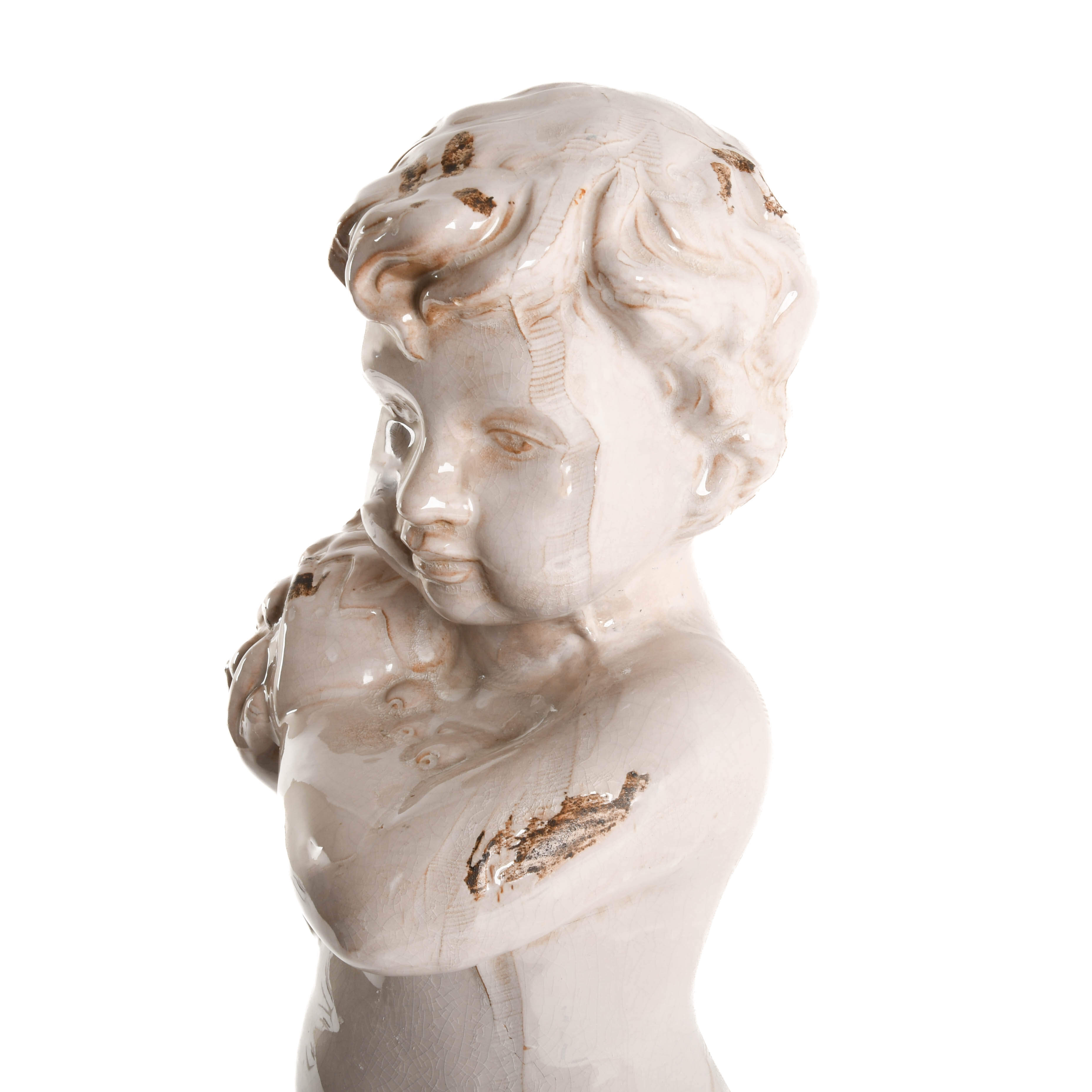Italian Glazed Ceramic Majolica Putti-2