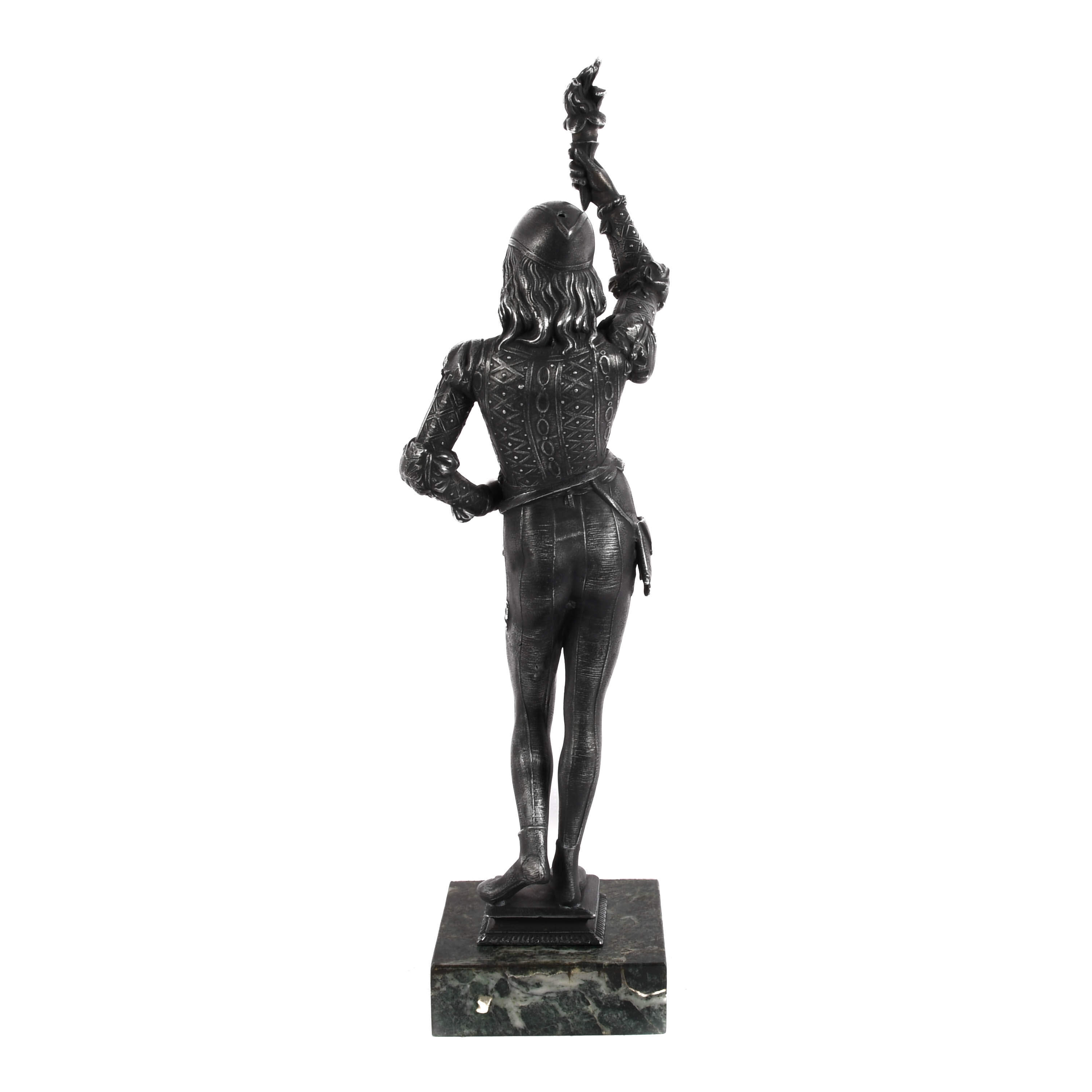 Antique Cast Spelter Flame Torch Carrier Figure-6