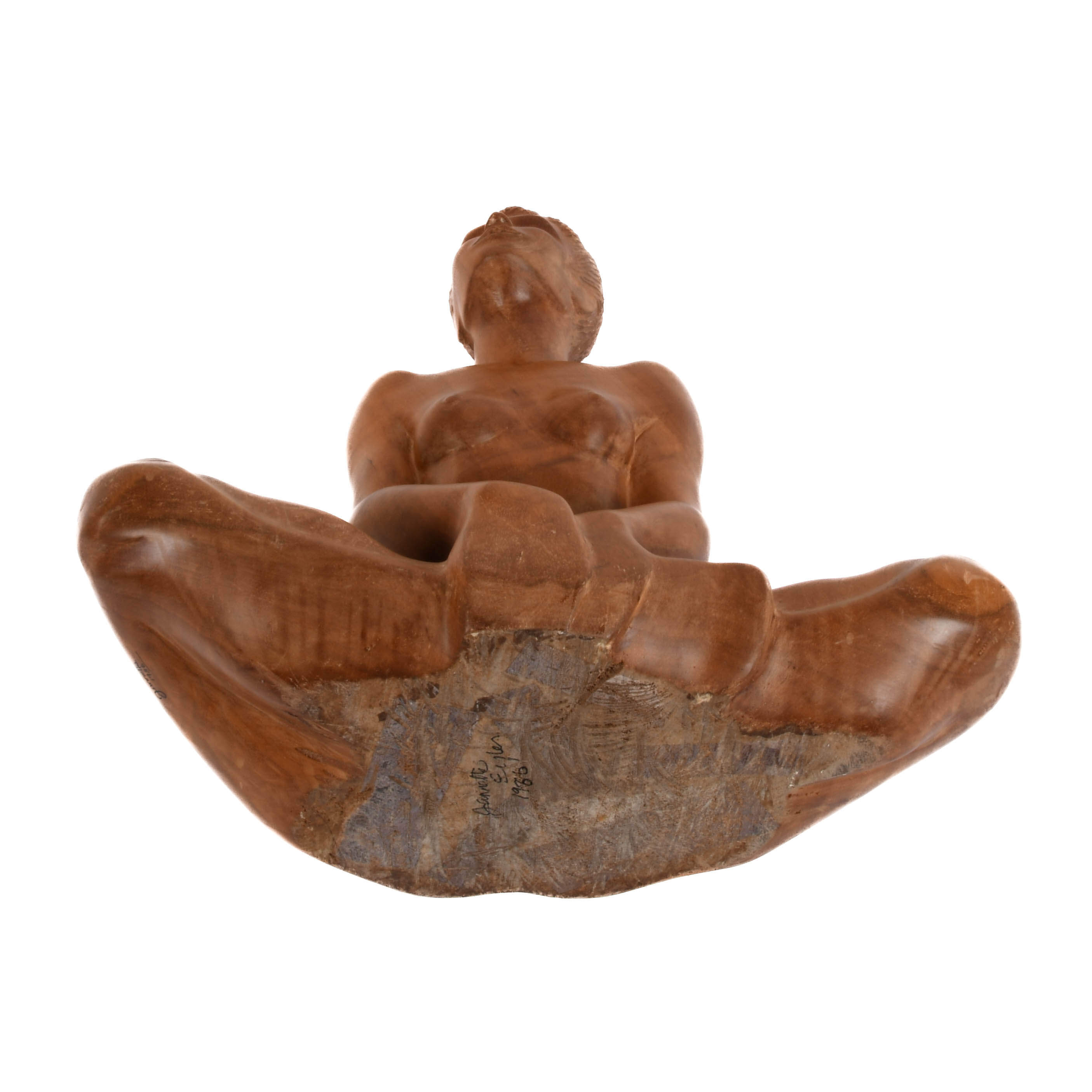 Signed Jannette Eyler Nude Female Carved Wood Statue-7