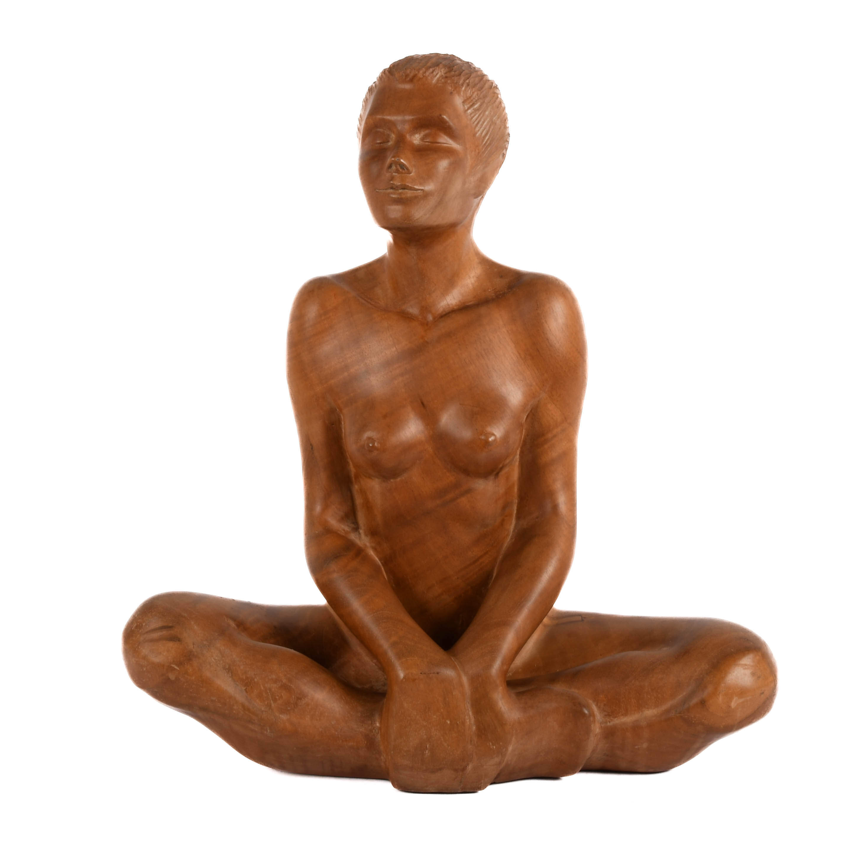 Signed Jannette Eyler Nude Female Carved Wood Statue-1