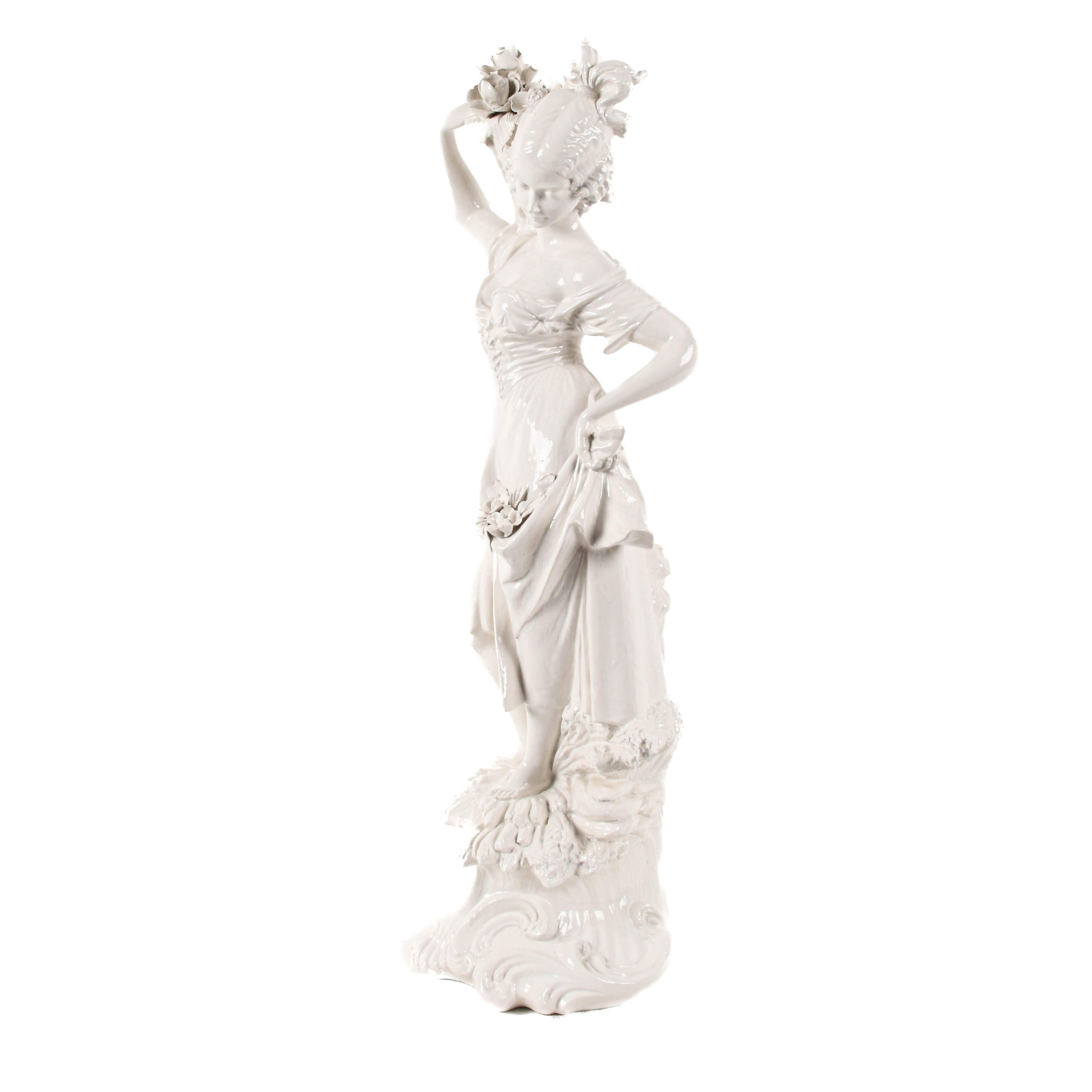 Italian High Glaze Ceramic Lady Sculpture-5