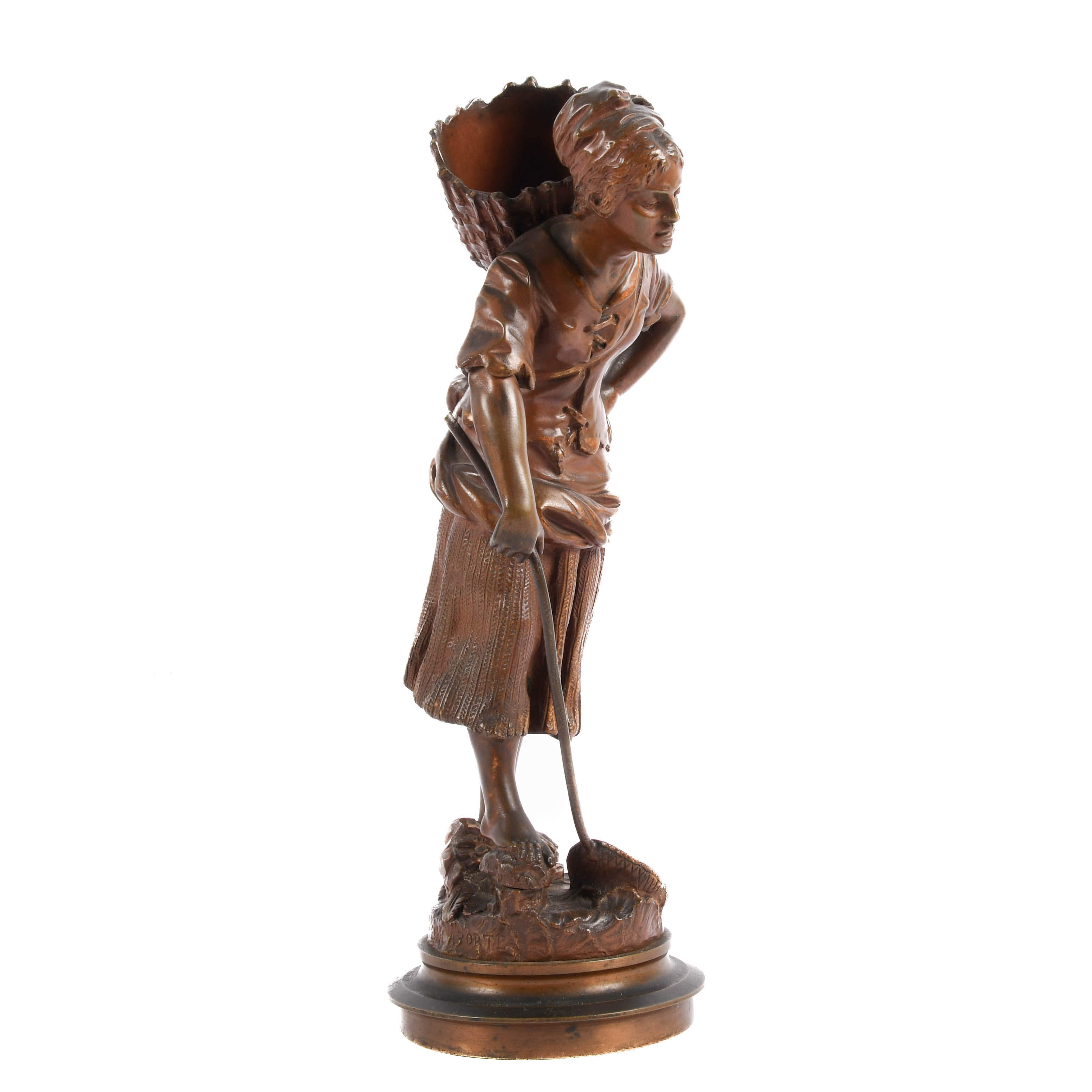 Signed Emile Laporte Woman with Basket Bronze Sculpture-7