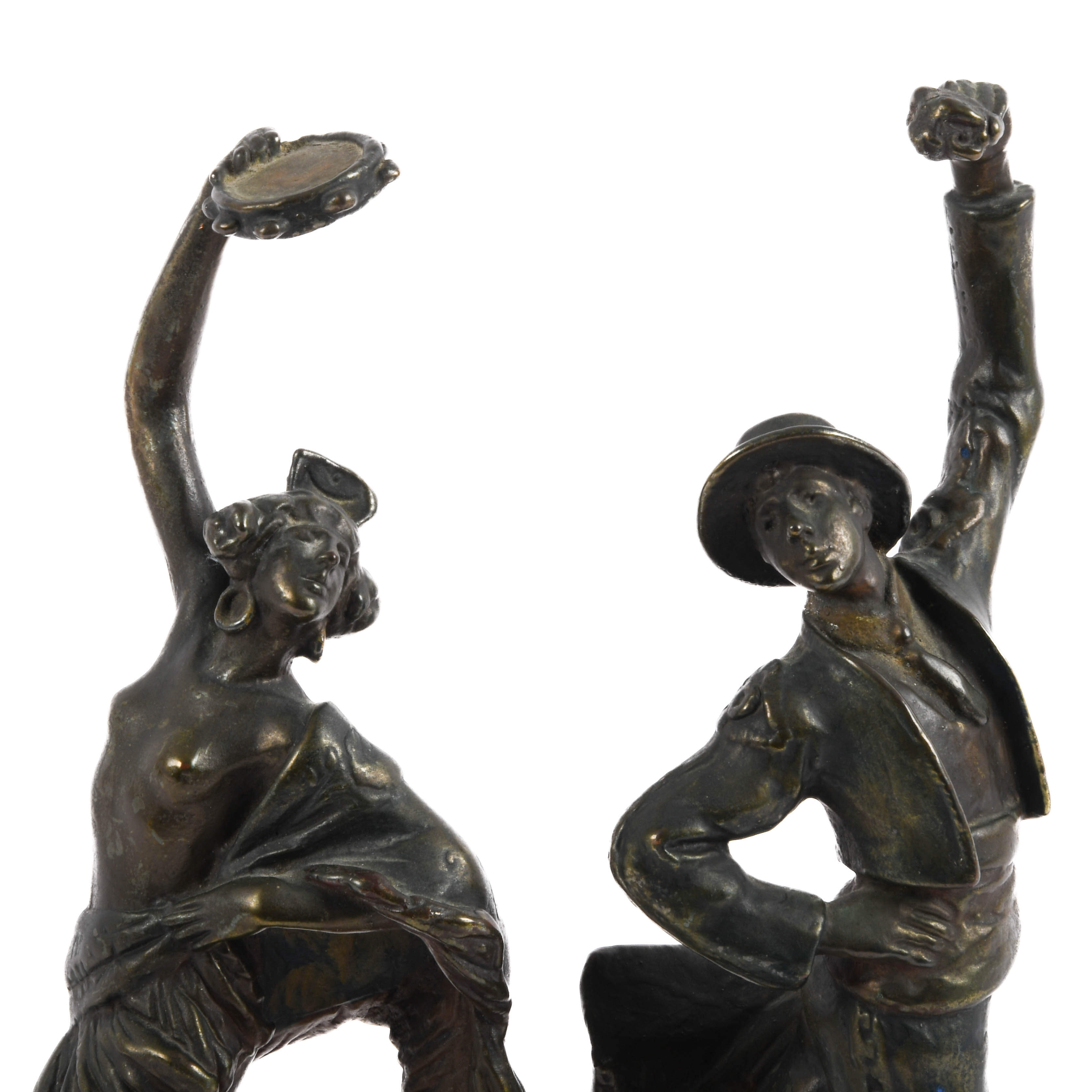 Signed Pair of Paul Herzel Metal Flamenco Dancer Statues-2
