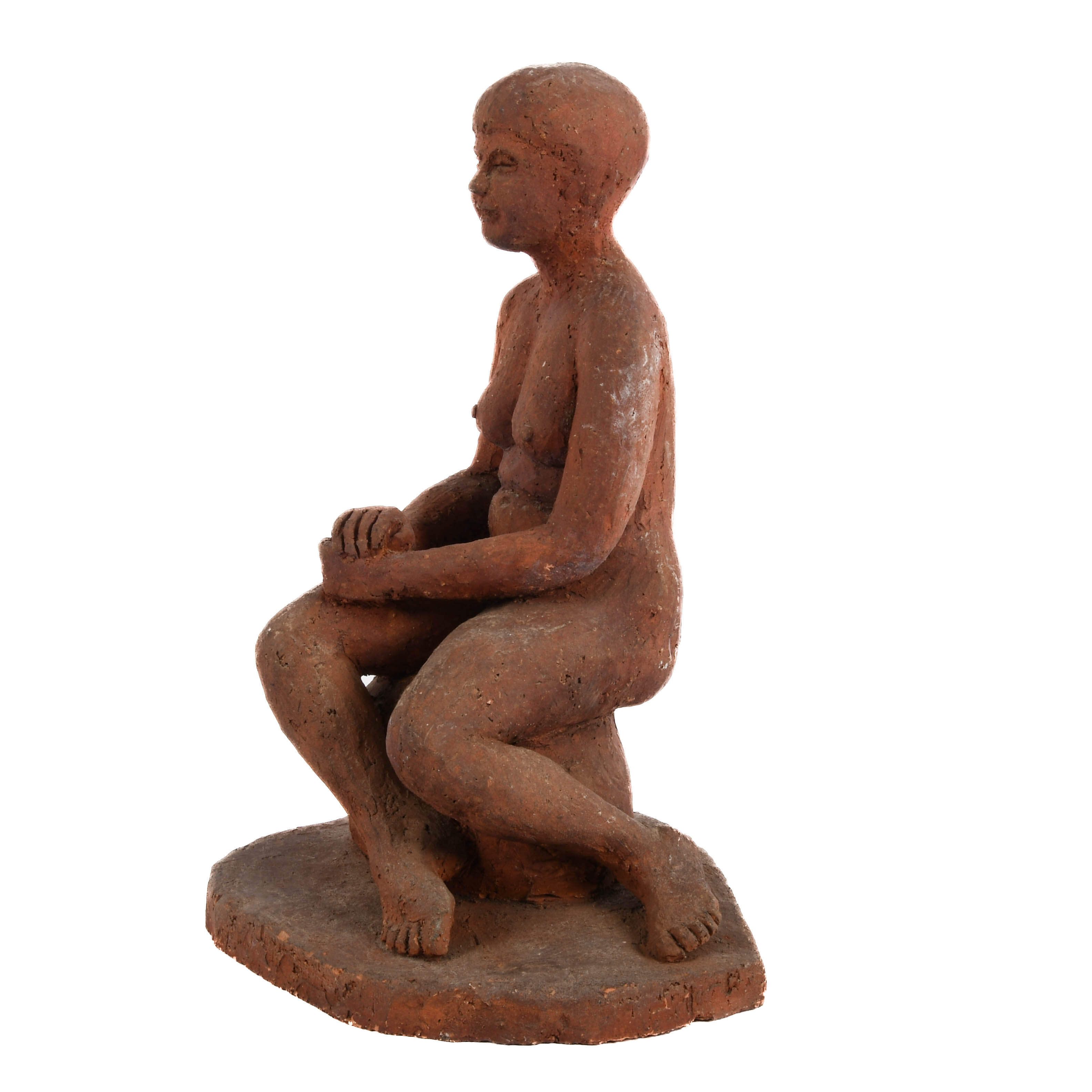 Seated Nude Terracotta Statue-4