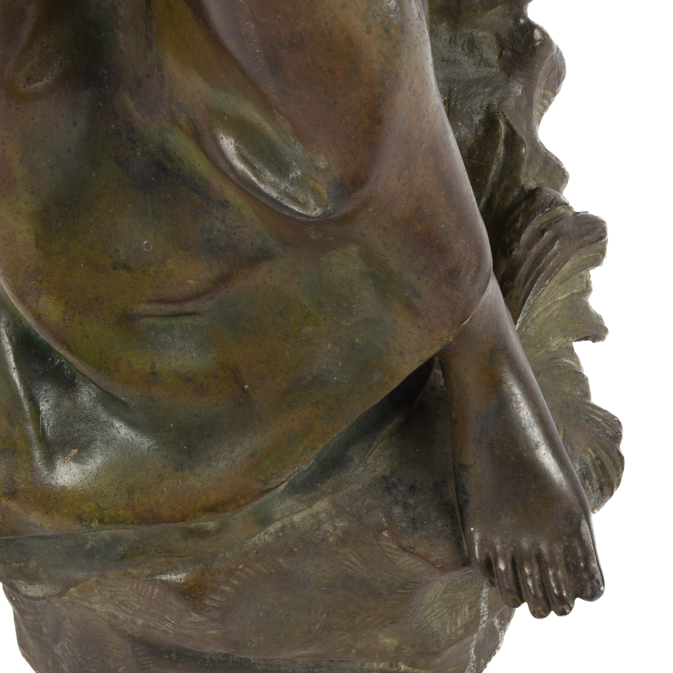 Pierre E. Daniel Campagne Bronze Seated Female with Lyra Sculpture-6