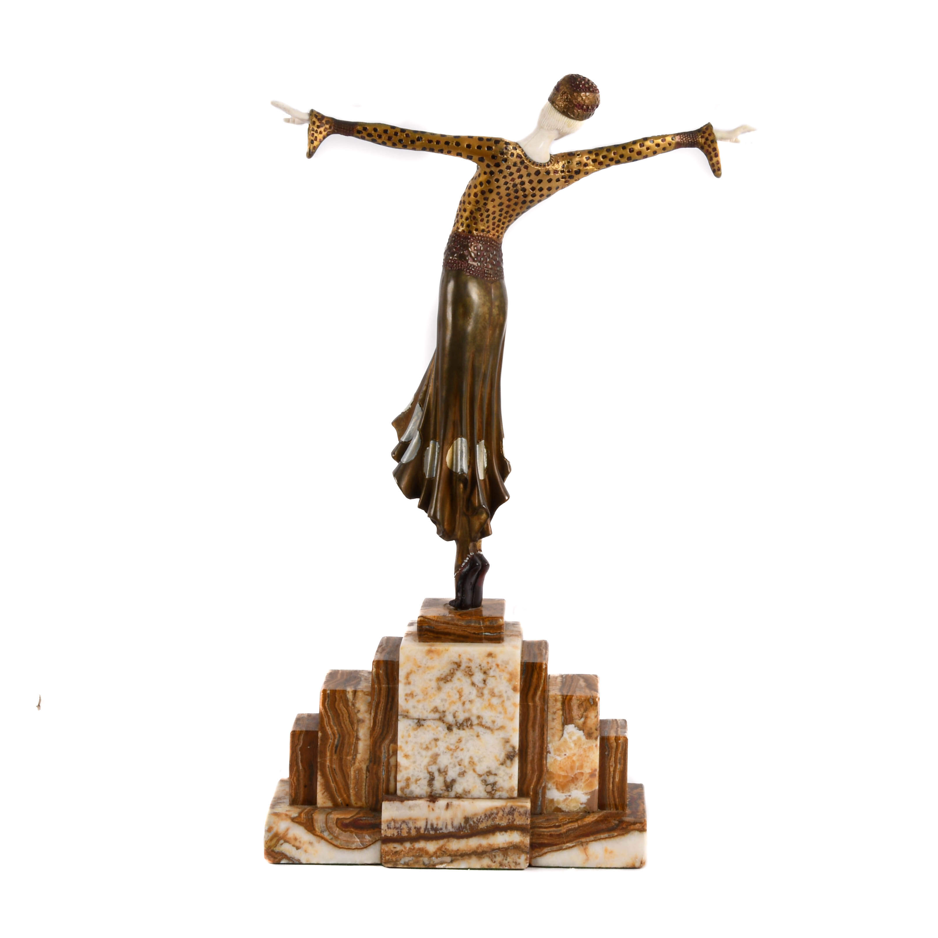 Bronze Art Deco-Style Dancer on Pedestal Base-4
