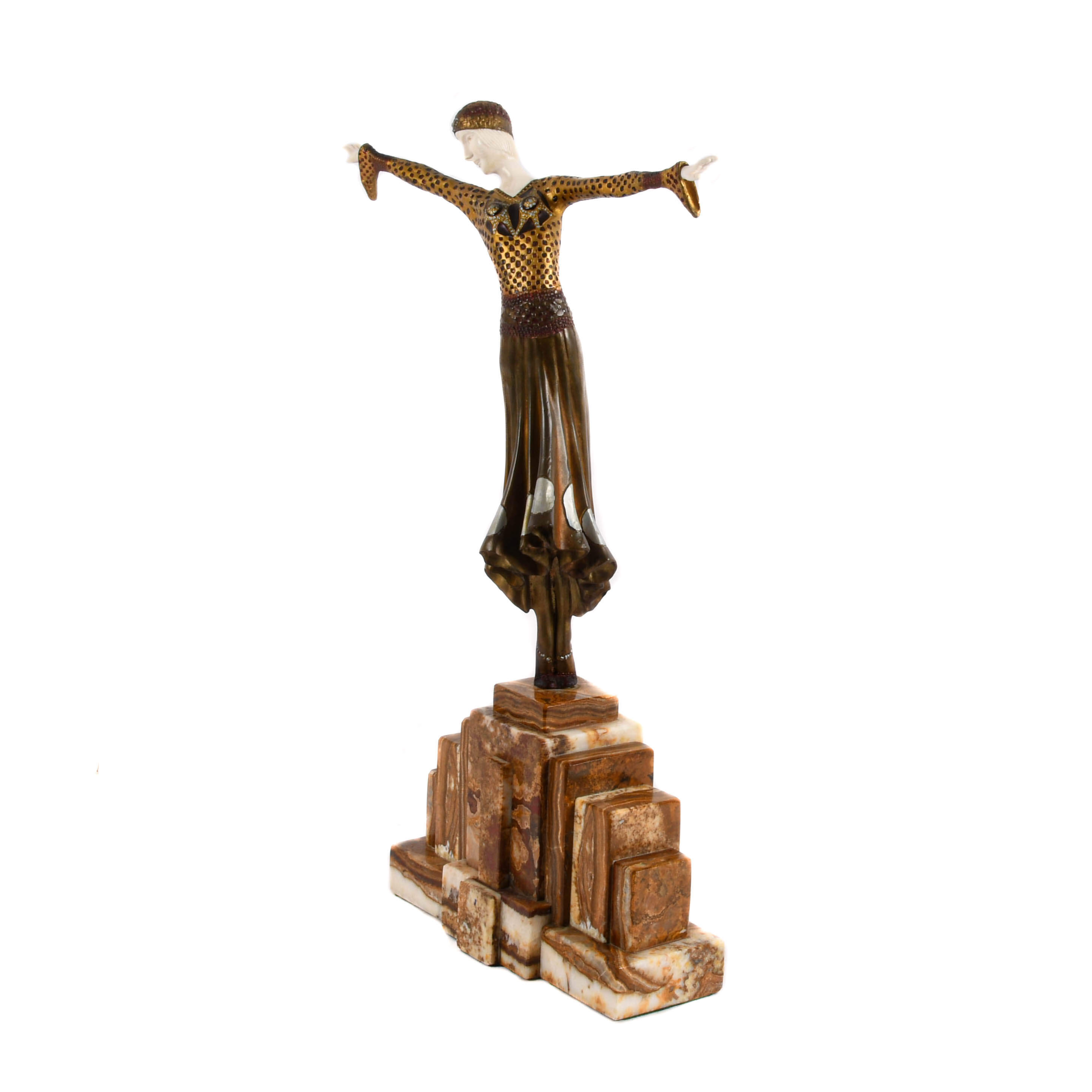 Bronze Art Deco-Style Dancer on Pedestal Base-3