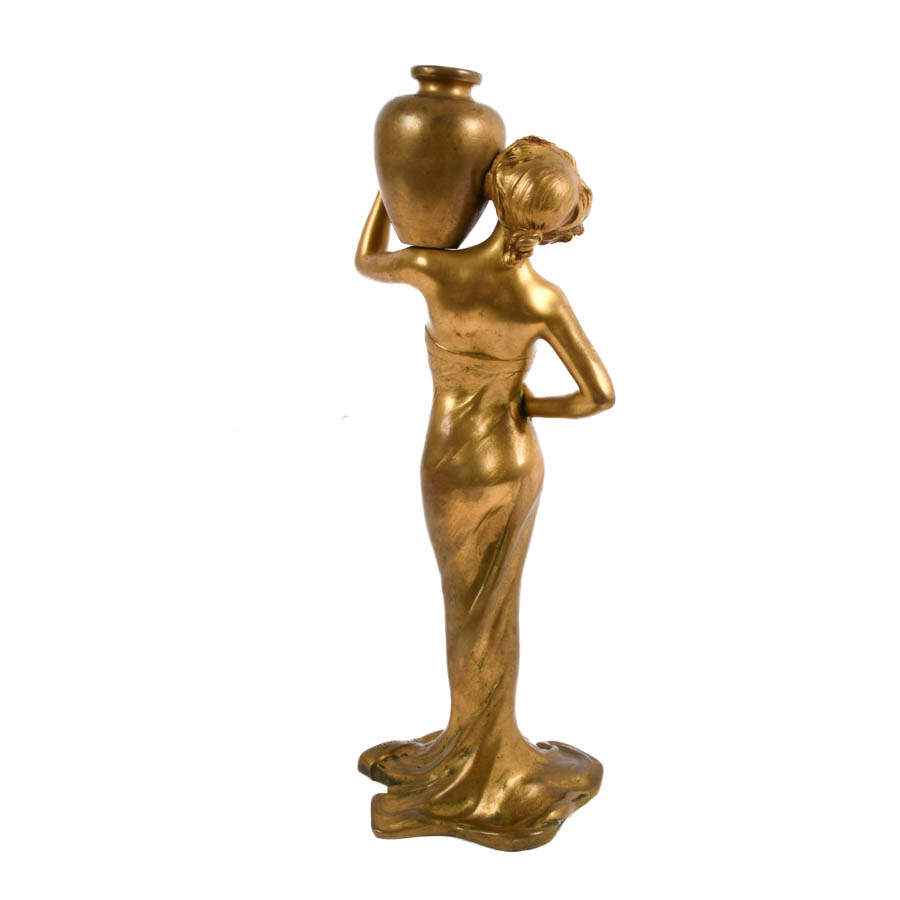 Art Nouveau Bronze Lady Statue by Suzanne Bizard-4